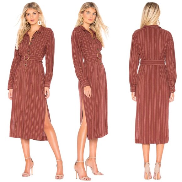 Free People Audrey Stripe Midi Dress Women's Small Red Button Up Collared Boho - Picture 1 of 15